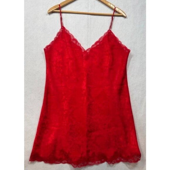 Victoria's Secret Chemise Slip Dress Red Lace Gold Label Women's L Vintage Y2K - Picture 1 of 7